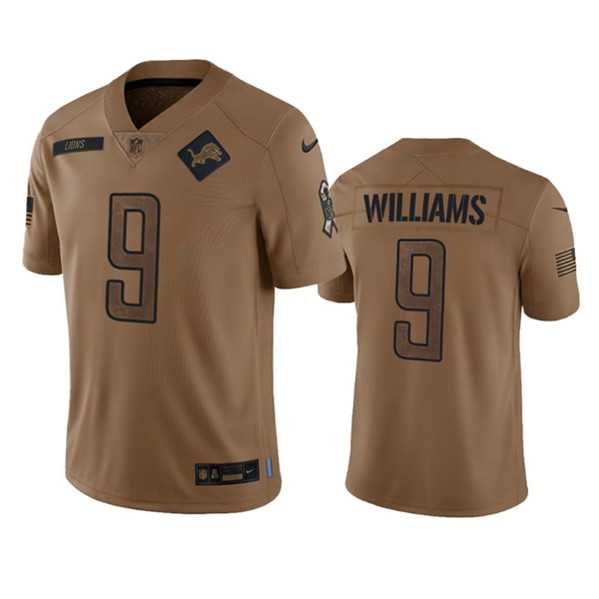 Men's Detroit Lions #9 Jameson Williams 2023 Brown Salute To Service Limited Football Stitched Jersey Dyin